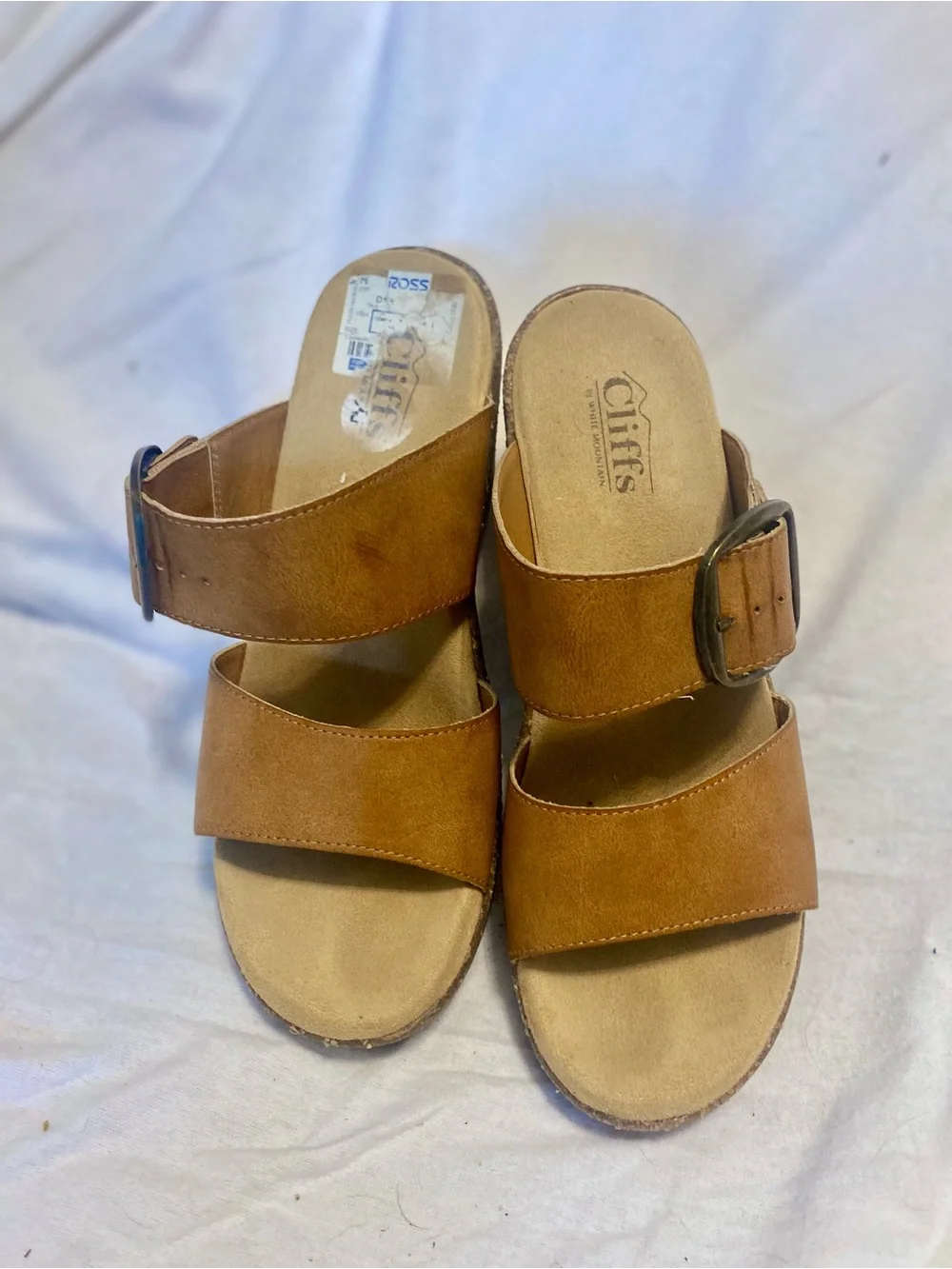 Cliffs by WHITE MOUNTAIN Cicada Tan Double-Band Cork Platform Sandals 8.5